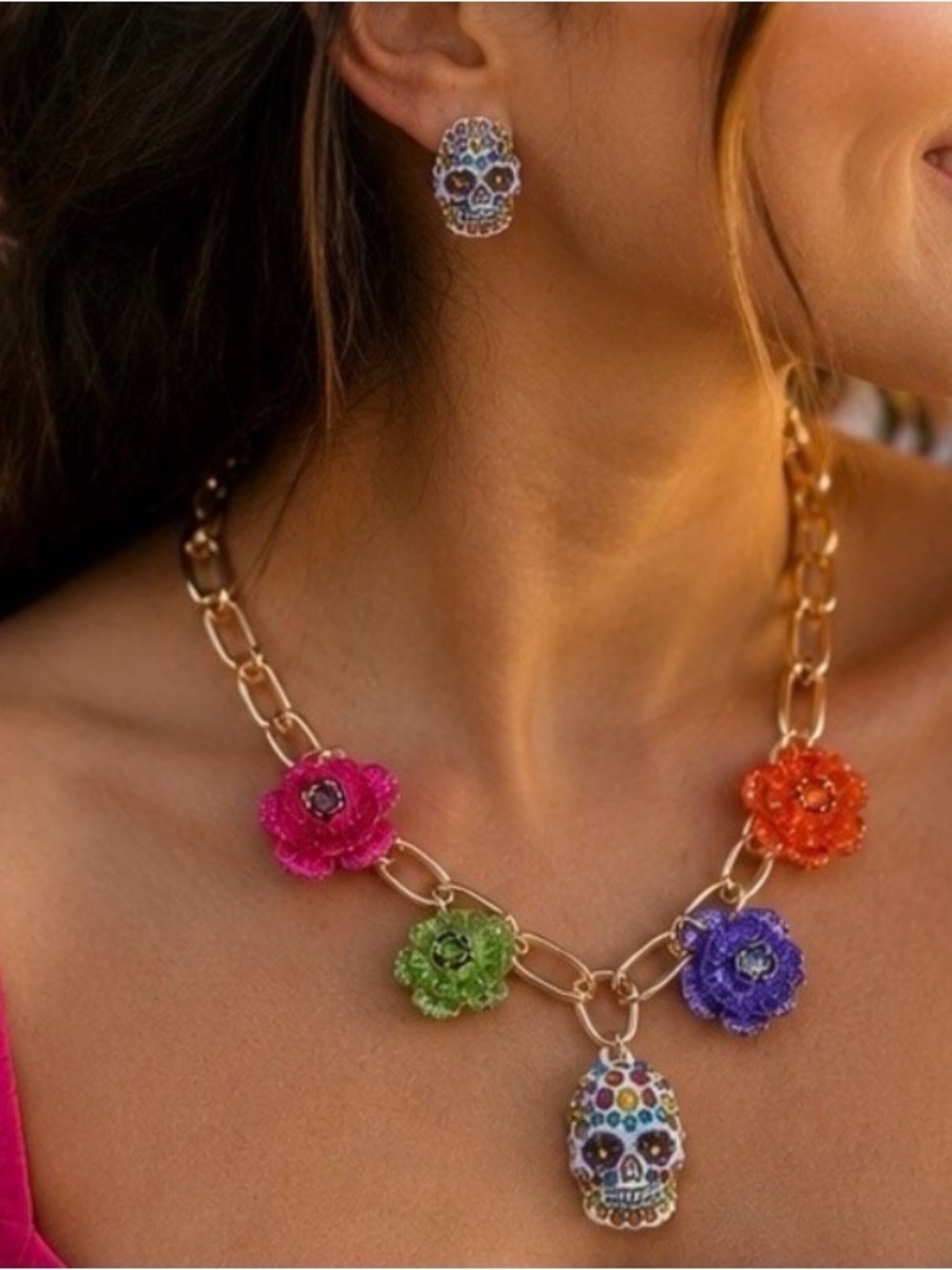 Betsey Johnson | Día de los Muertos Floral Necklace & Sugar Skull Stud Earrings